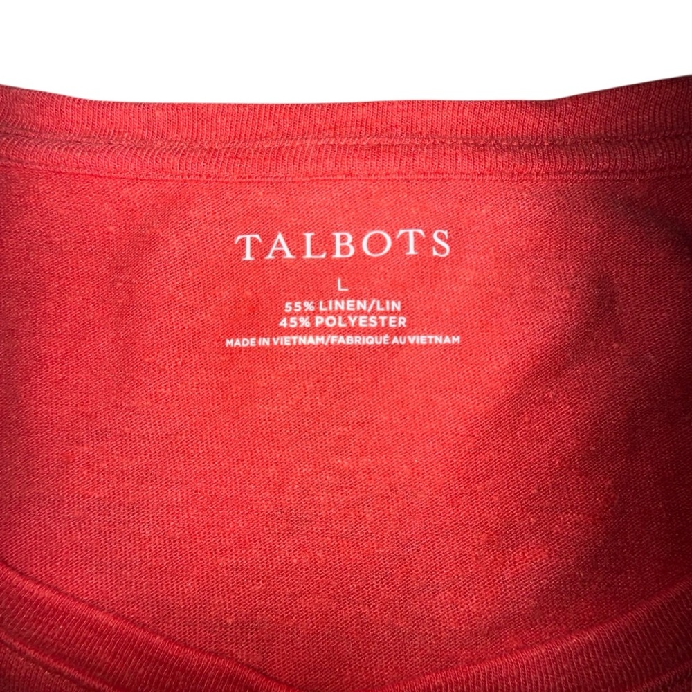 TALBOTS TIE SLEEVE TEE - SOLID Coral Large - Picture 6 of 9